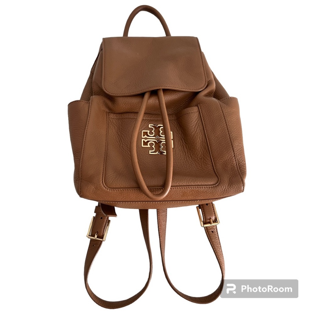 Tory Burch Cognac Pebbled Soft Leather Backpack